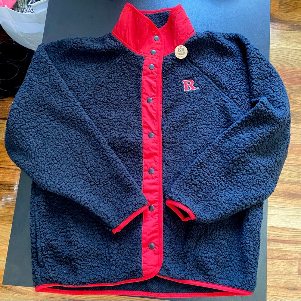 NWT VS PINK Rutgers University Black and Red Sherpa Fleece Jacket